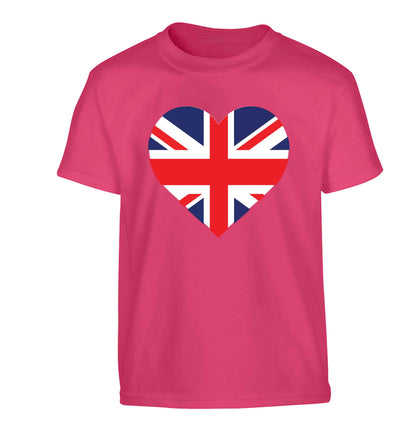 Union Jack Heart Children's pink Tshirt 12-13 Years
