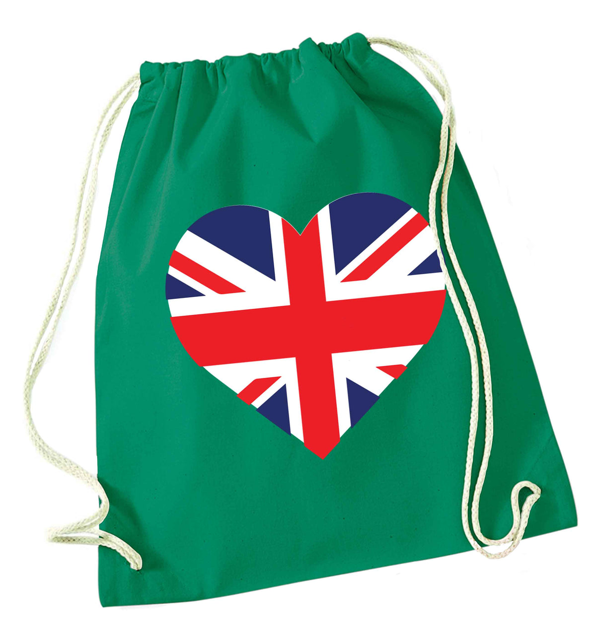 Union Jack Heart green drawstring bag