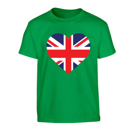 Union Jack Heart Children's green Tshirt 12-13 Years