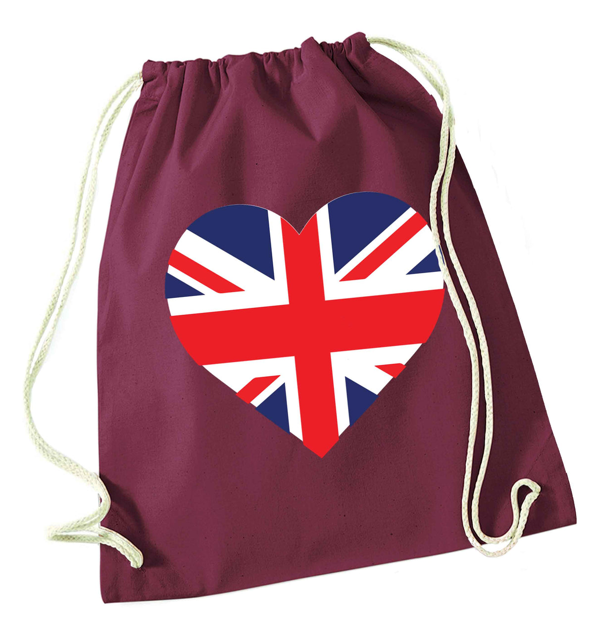 Union Jack Heart maroon drawstring bag