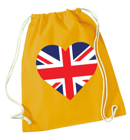 Union Jack Heart mustard drawstring bag