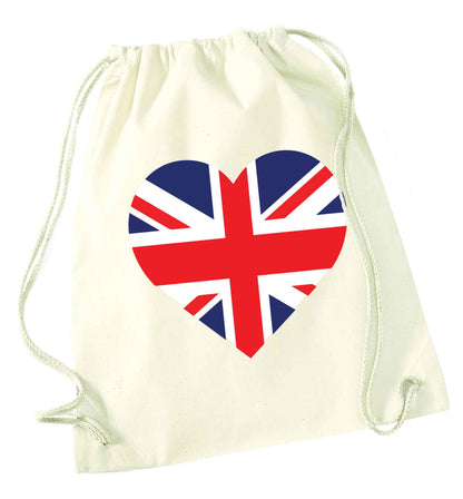 Union Jack Heart natural drawstring bag