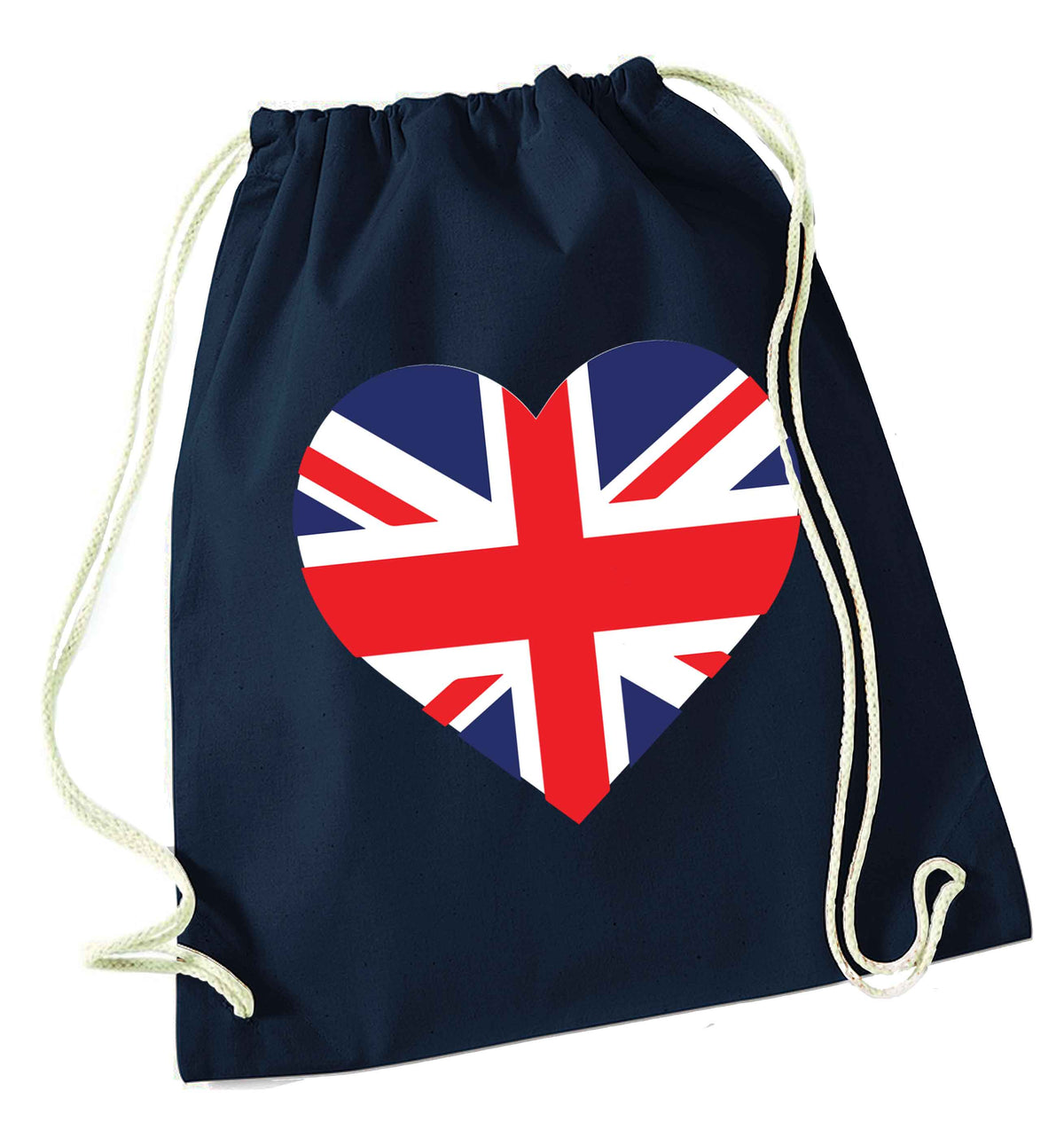 Union Jack Heart navy drawstring bag