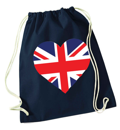Union Jack Heart navy drawstring bag