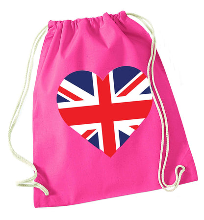 Union Jack Heart pink drawstring bag