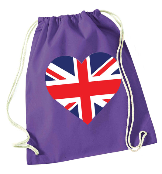 Union Jack Heart purple drawstring bag