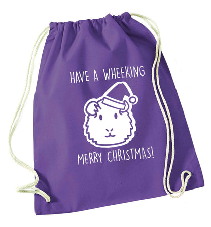 Have a wheeking merry Christmas purple drawstring bag
