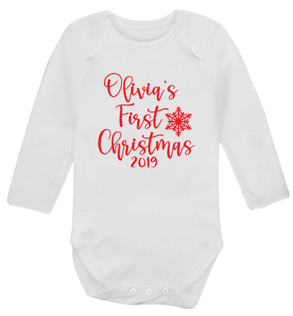 Personalised first Christmas - script text baby vest long sleeved white 6-12 months