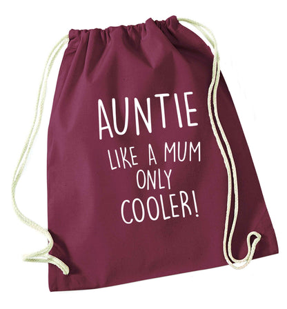 Auntie like a mum only cooler maroon drawstring bag