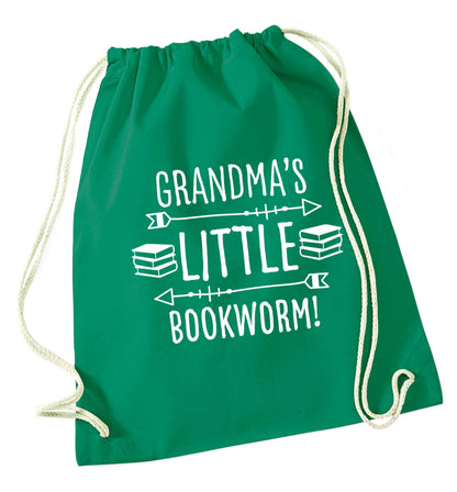 Grandma's little bookworm green drawstring bag