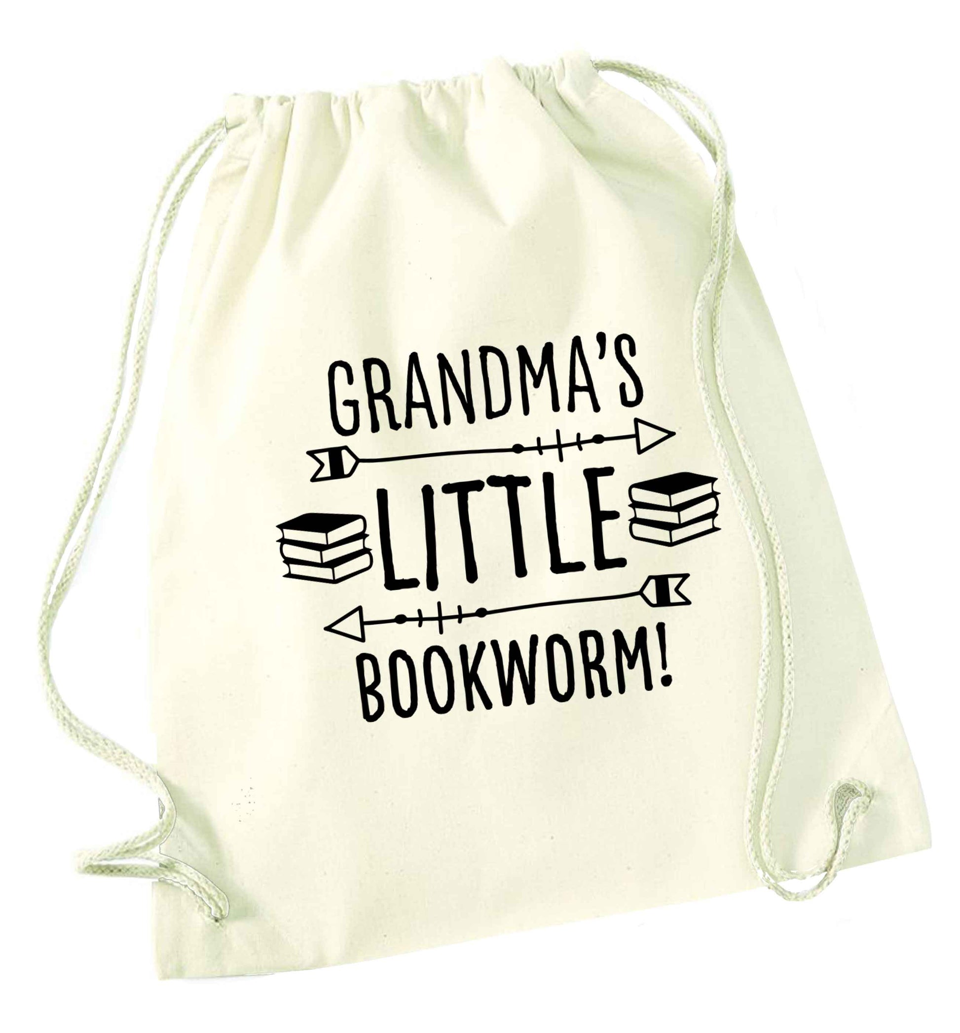 Grandma's little bookworm natural drawstring bag