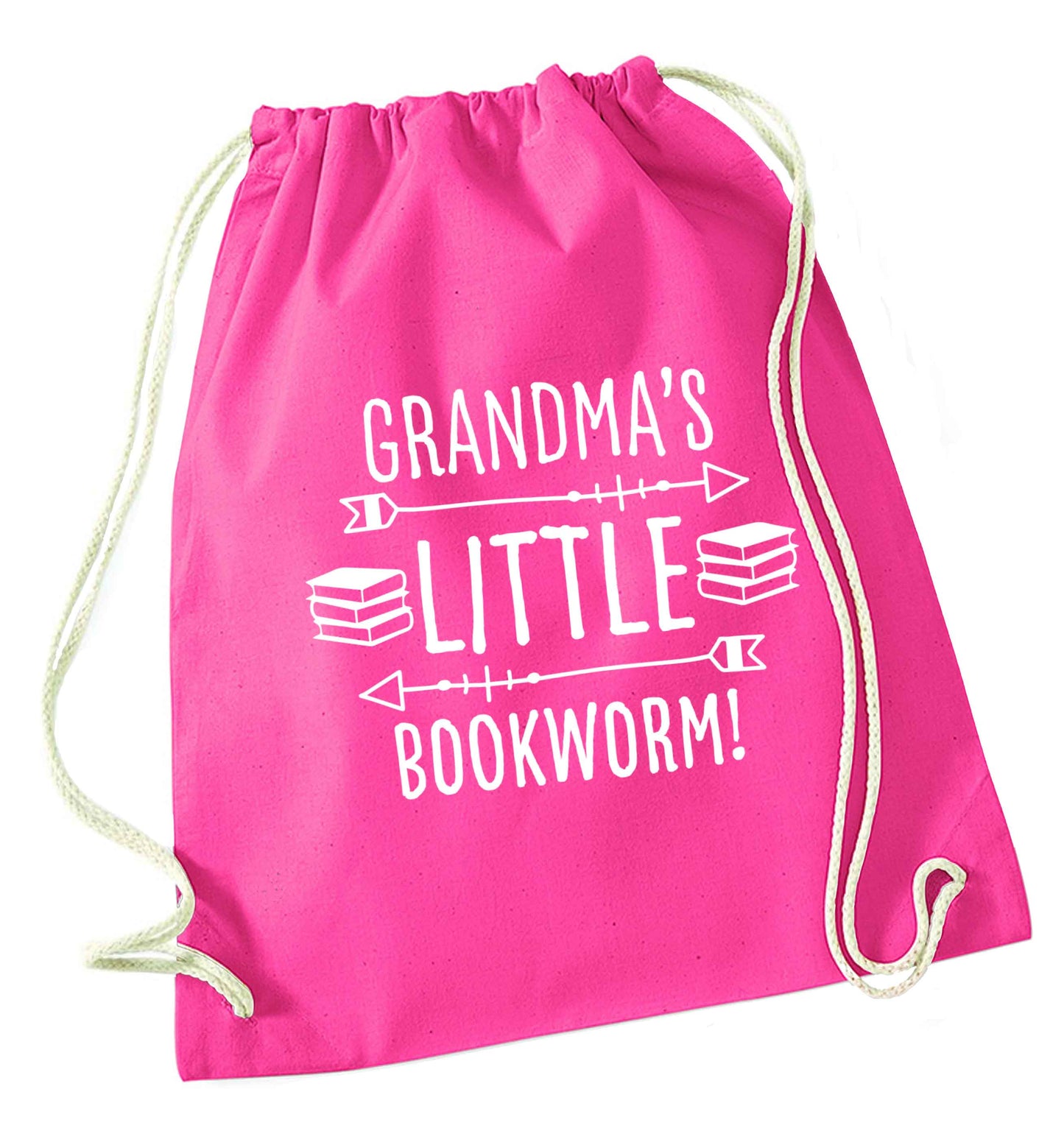 Grandma's little bookworm pink drawstring bag