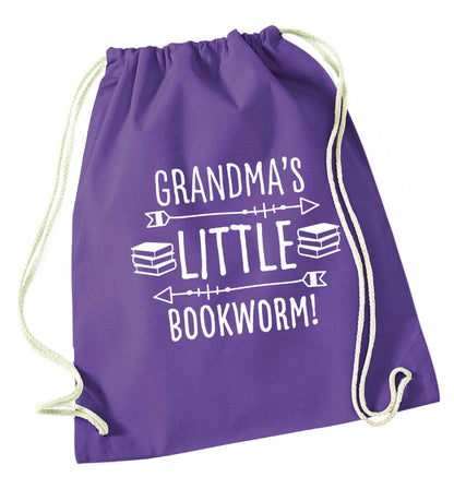 Grandma's little bookworm purple drawstring bag