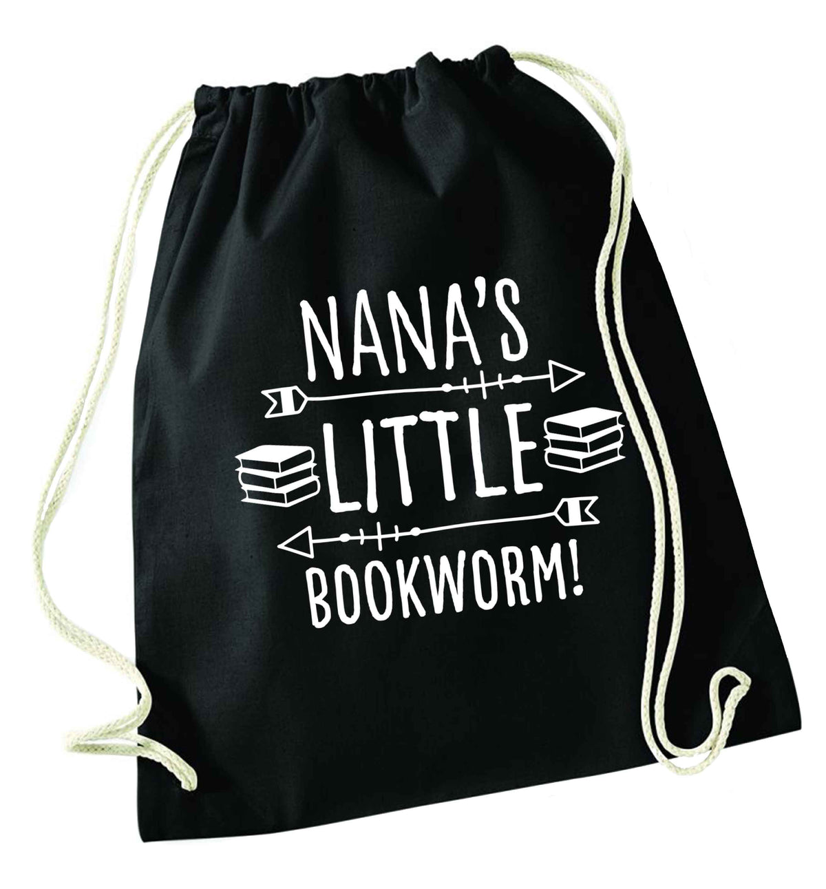 Nana's little bookworm black drawstring bag