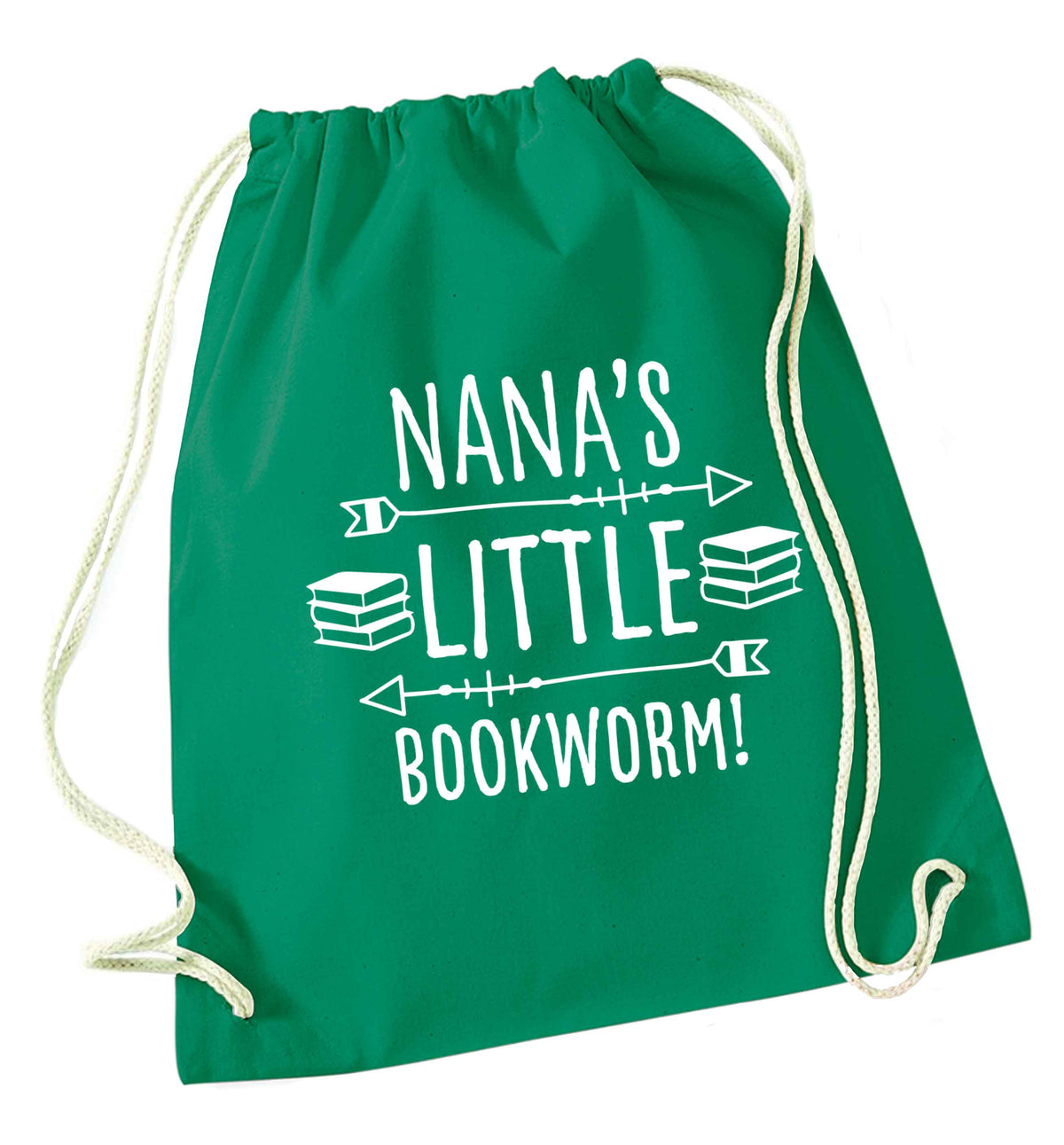 Nana's little bookworm green drawstring bag
