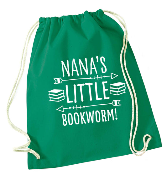 Nana's little bookworm green drawstring bag