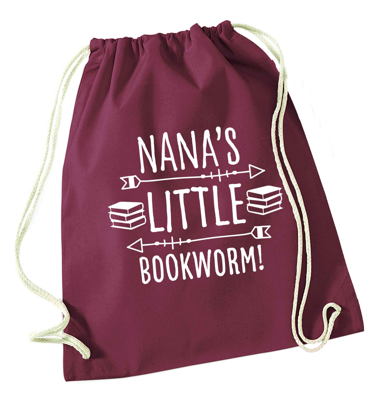 Nana's little bookworm maroon drawstring bag