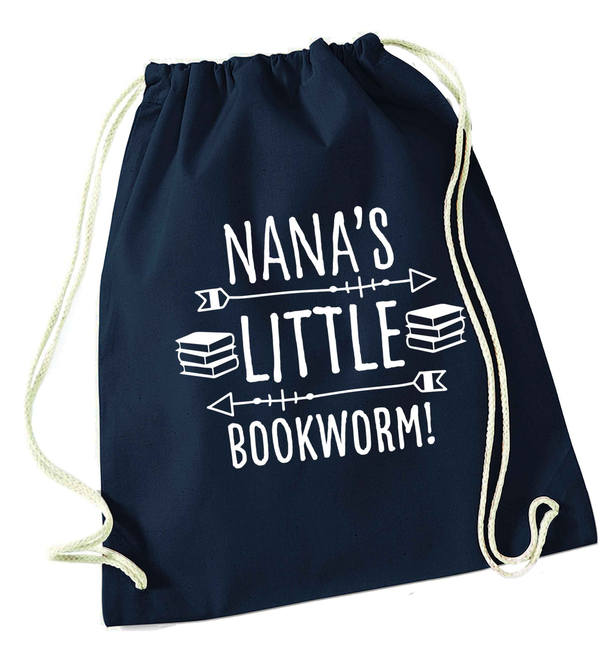 Nana's little bookworm navy drawstring bag