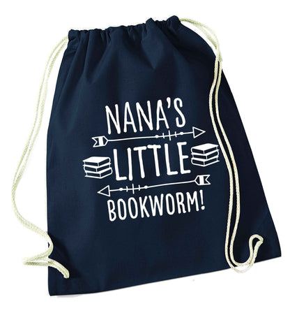 Nana's little bookworm navy drawstring bag