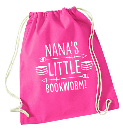 Nana's little bookworm pink drawstring bag