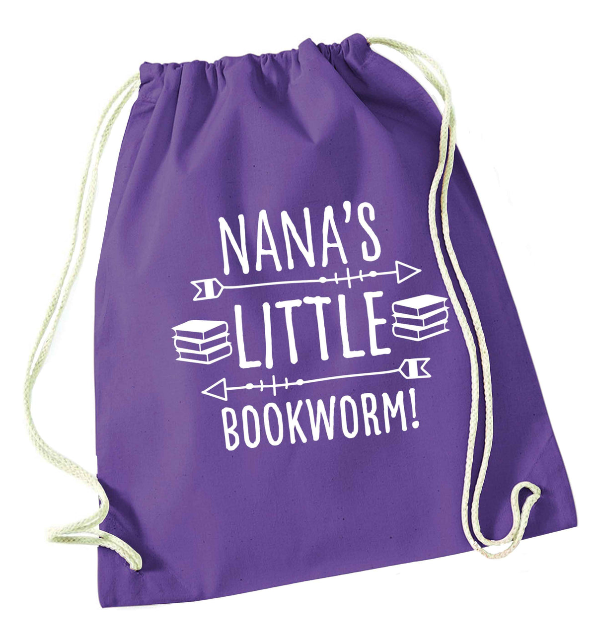 Nana's little bookworm purple drawstring bag