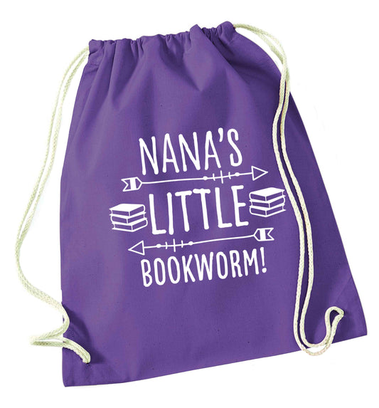 Nana's little bookworm purple drawstring bag