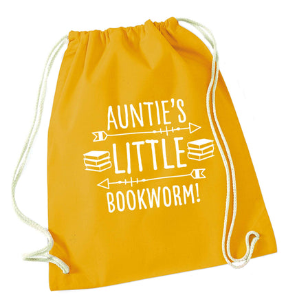 Auntie's little bookworm mustard drawstring bag