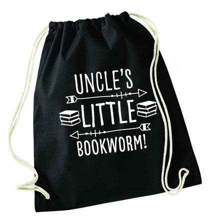 Uncle's little bookworm black drawstring bag