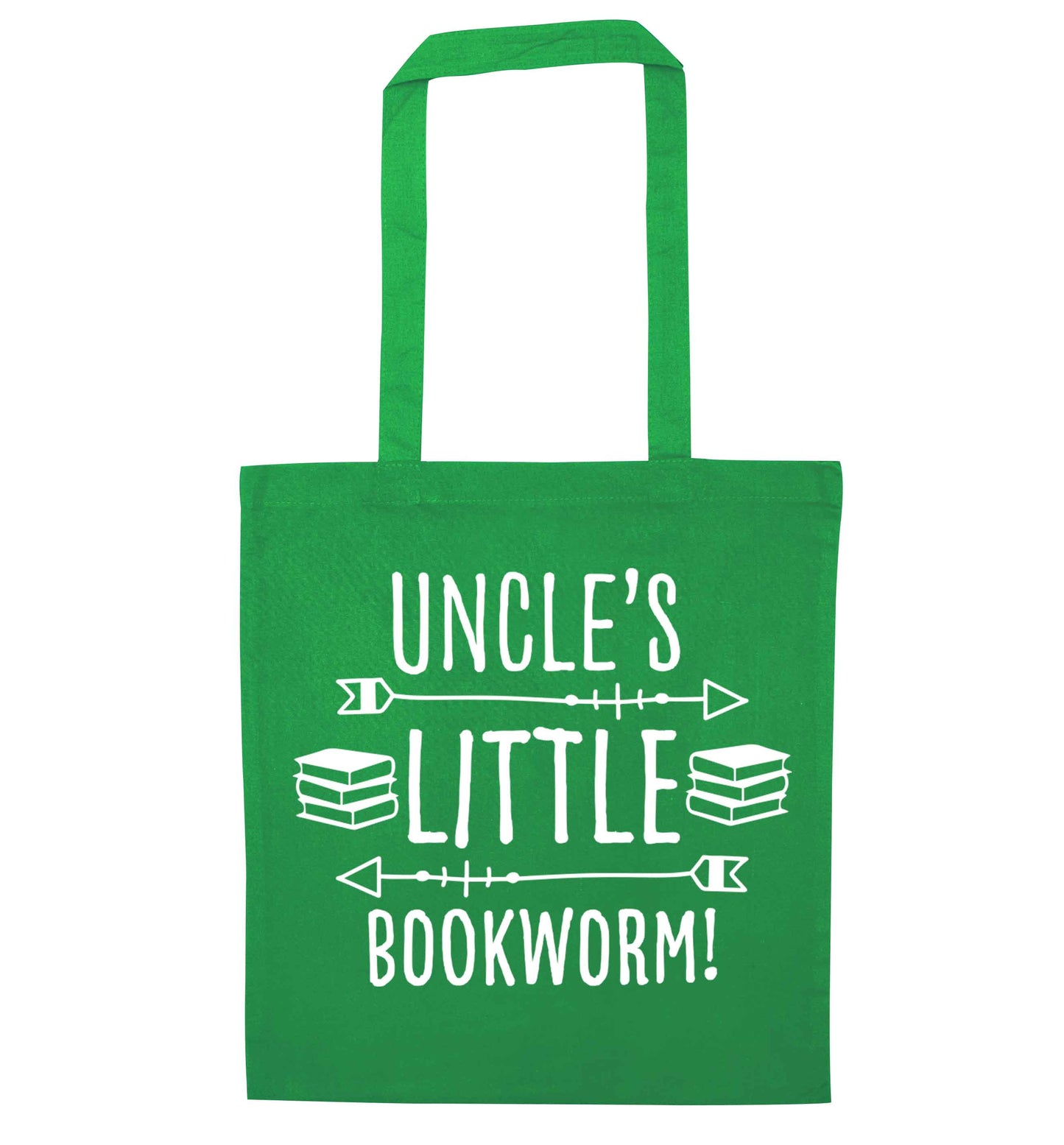Uncle's little bookworm green tote bag