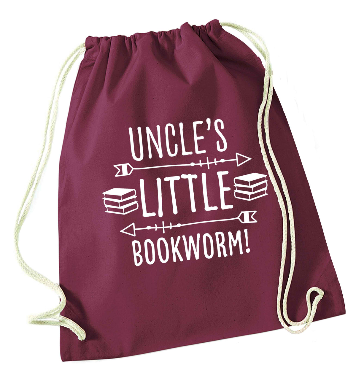 Uncle's little bookworm maroon drawstring bag