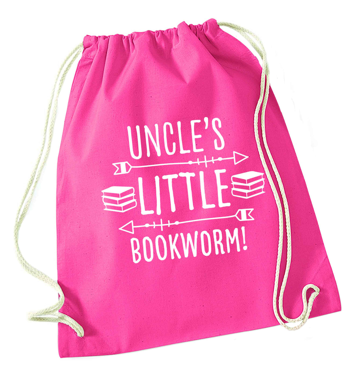 Uncle's little bookworm pink drawstring bag