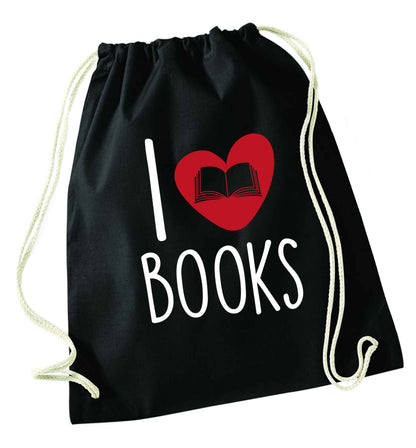 I love books black drawstring bag