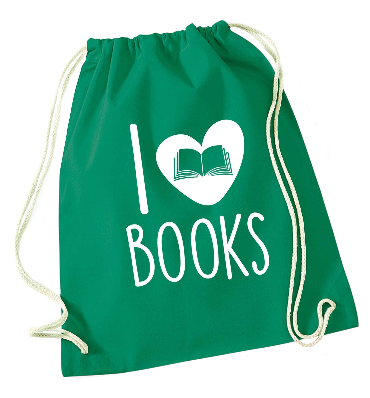 I love books green drawstring bag