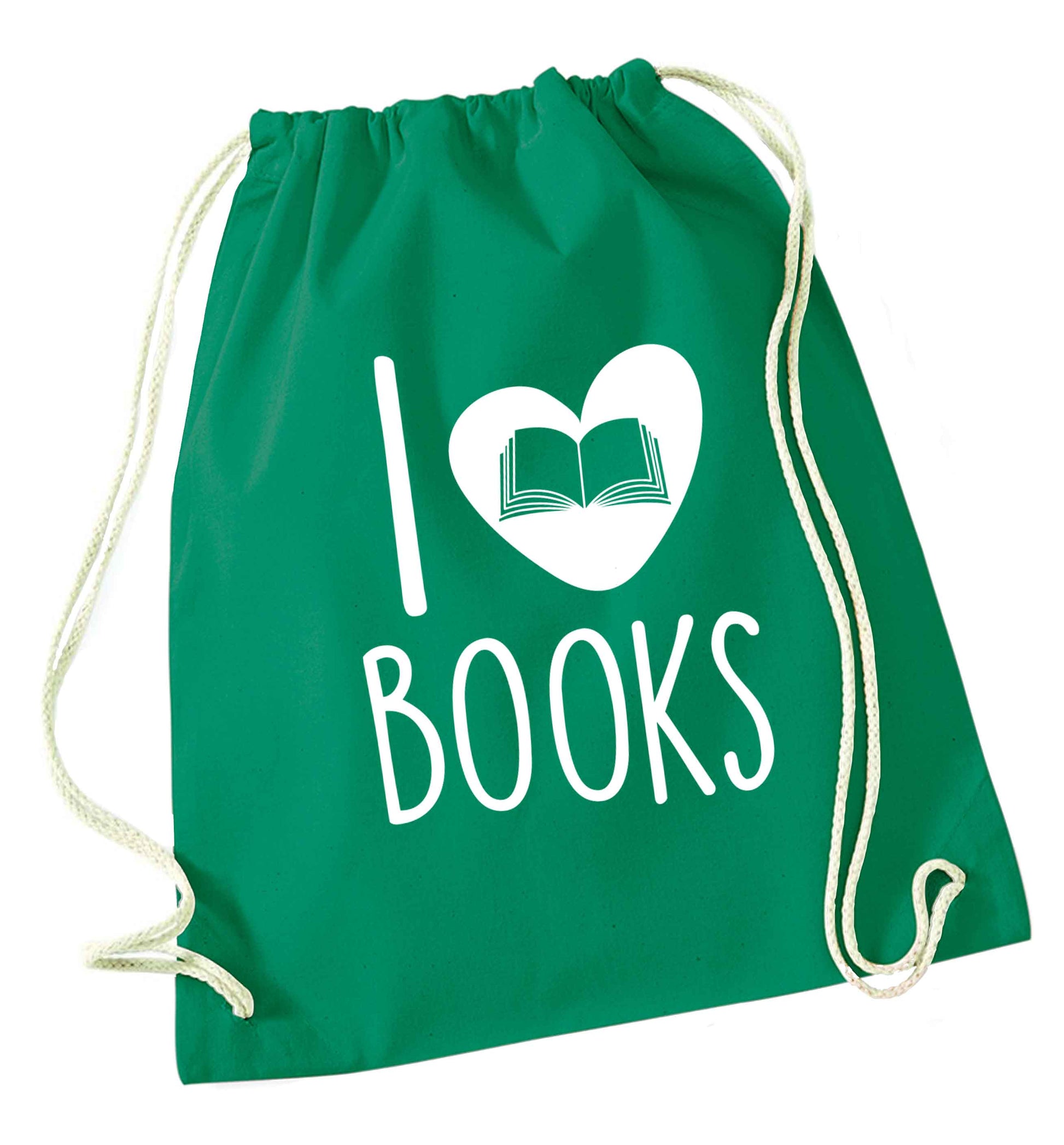 I love books green drawstring bag