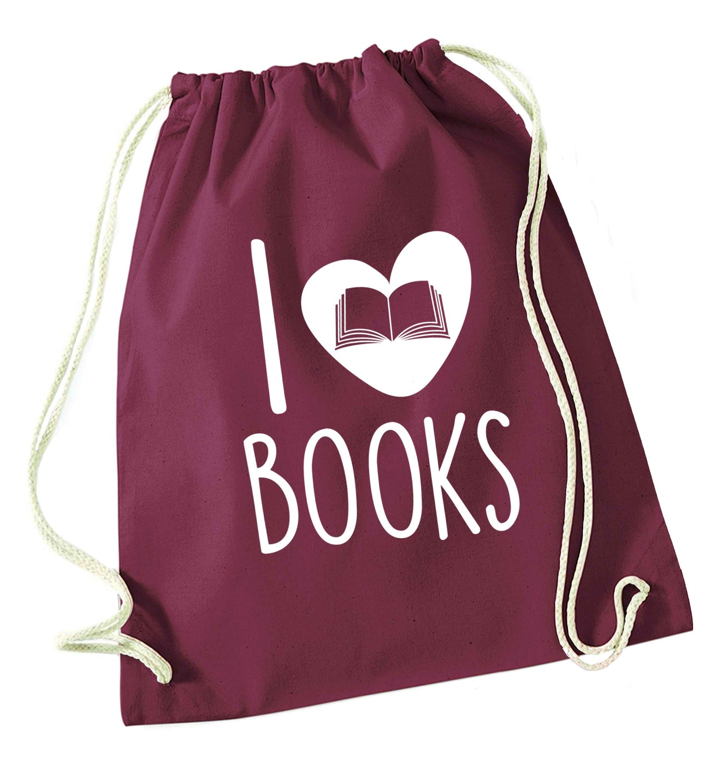 I love books maroon drawstring bag