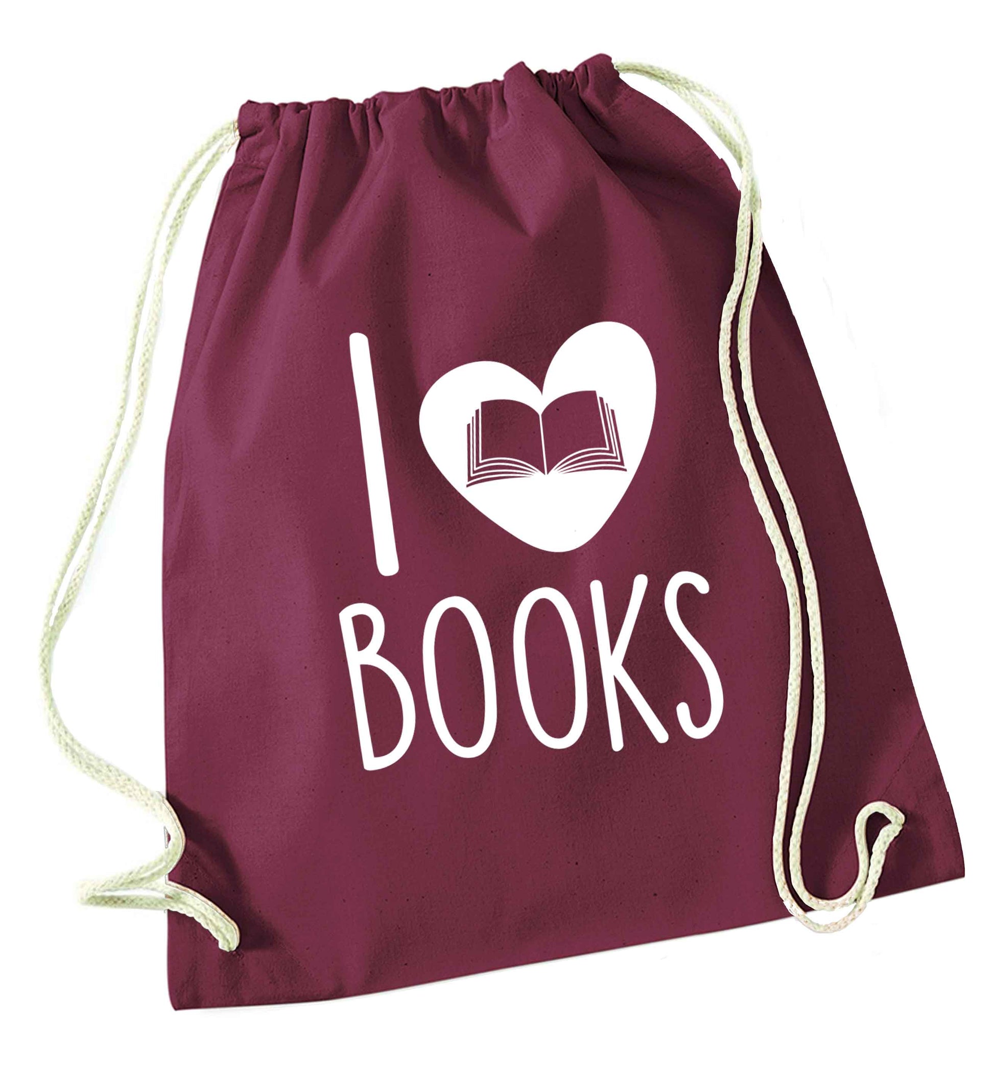 I love books maroon drawstring bag