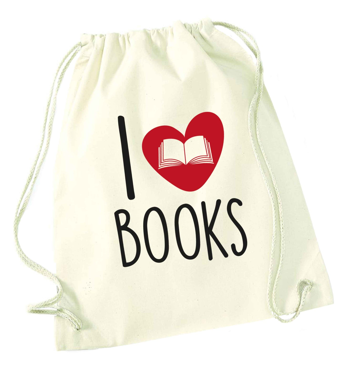 I love books natural drawstring bag