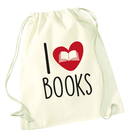 I love books natural drawstring bag