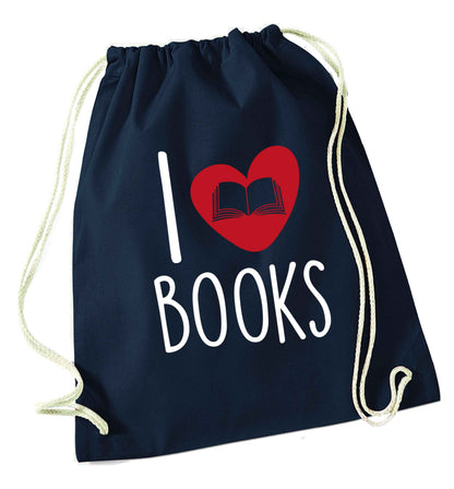 I love books navy drawstring bag