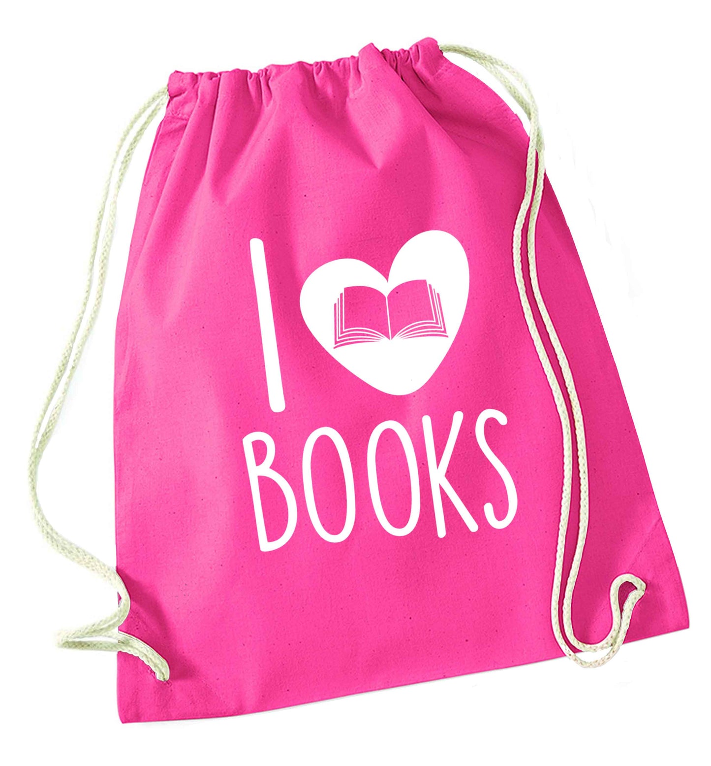 I love books pink drawstring bag