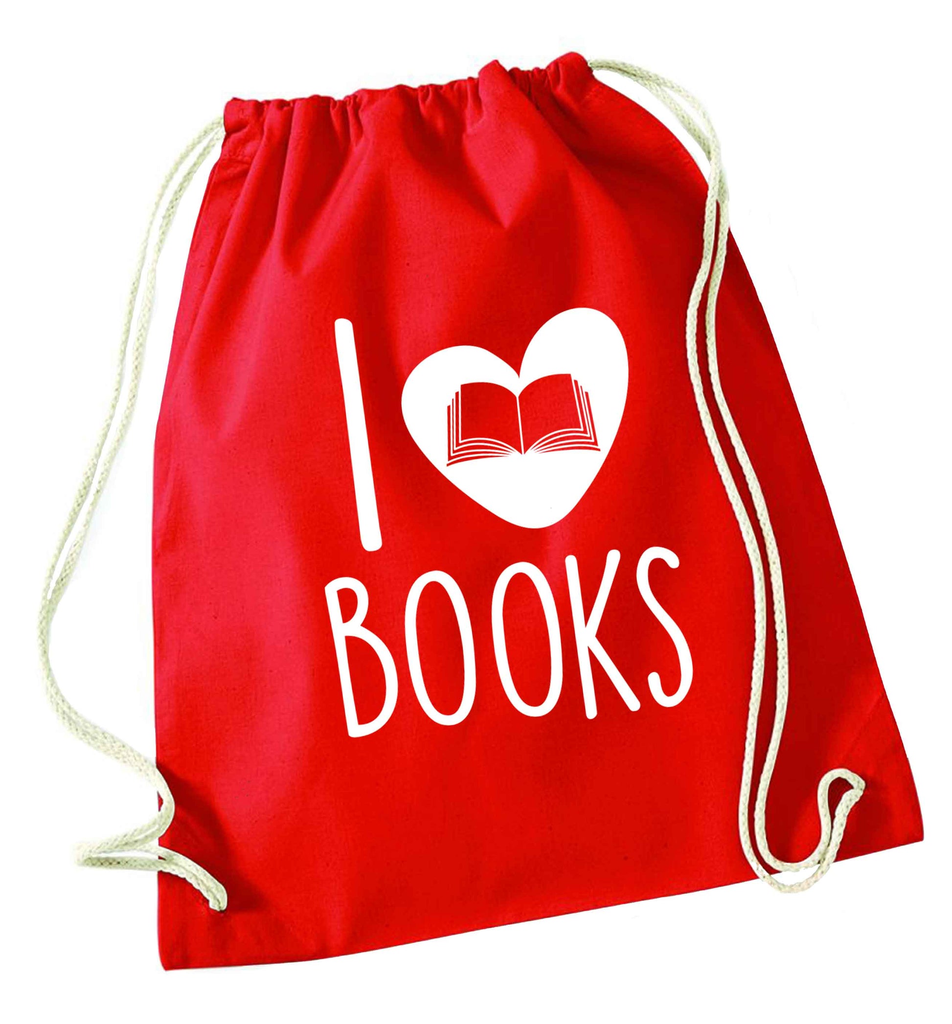 I love books red drawstring bag 