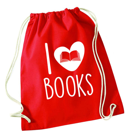 I love books red drawstring bag 