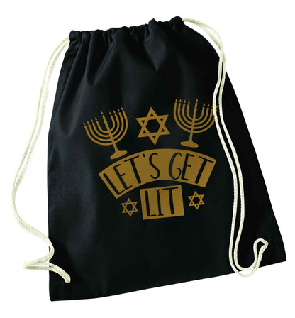 Let's get lit black drawstring bag