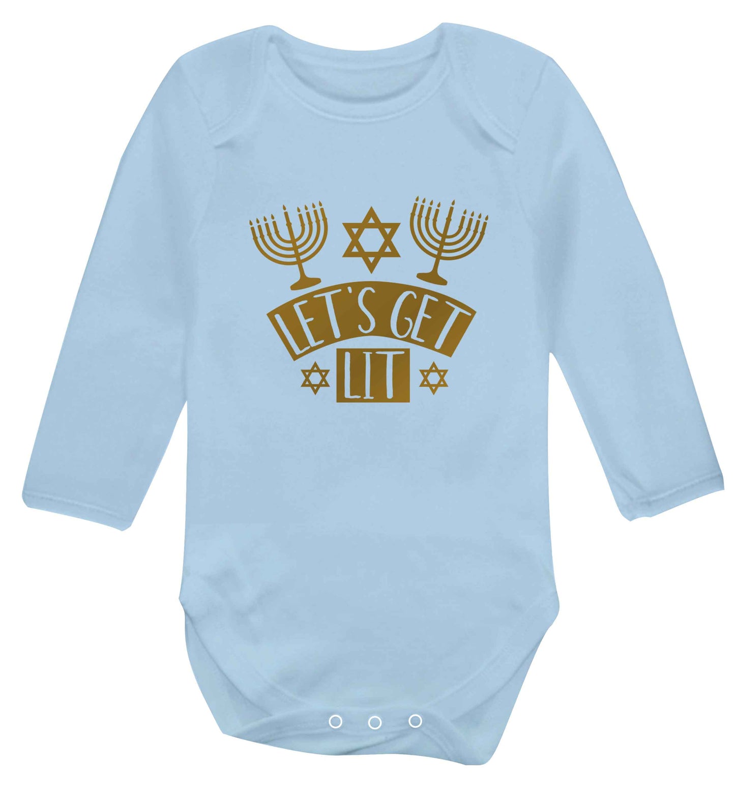 Let's get lit baby vest long sleeved pale blue 6-12 months