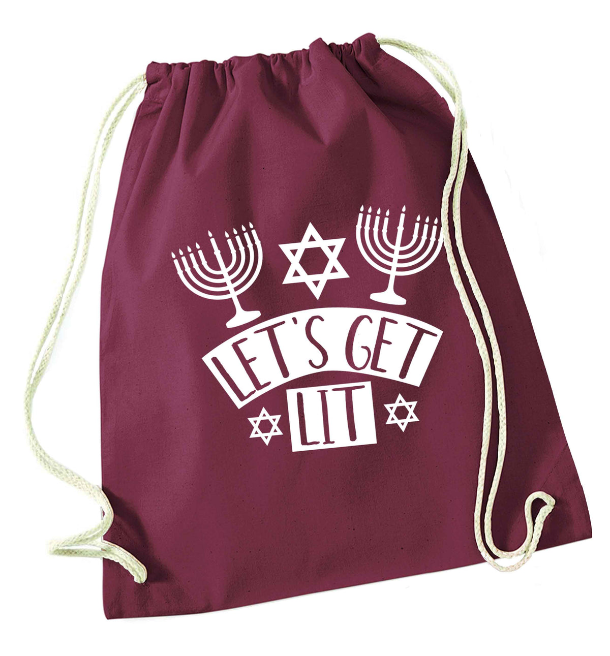 Let's get lit maroon drawstring bag