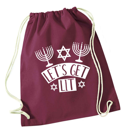 Let's get lit maroon drawstring bag