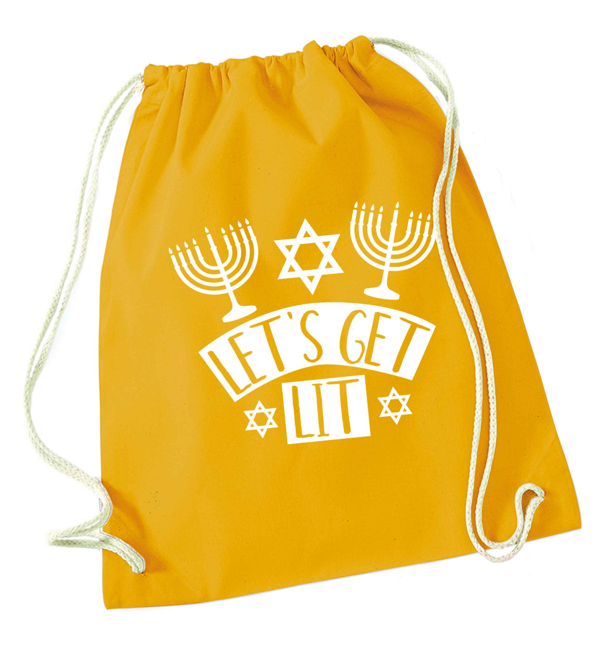 Let's get lit mustard drawstring bag
