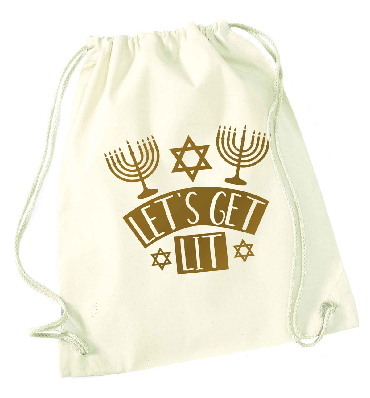 Let's get lit natural drawstring bag