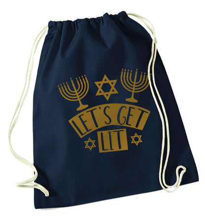 Let's get lit navy drawstring bag