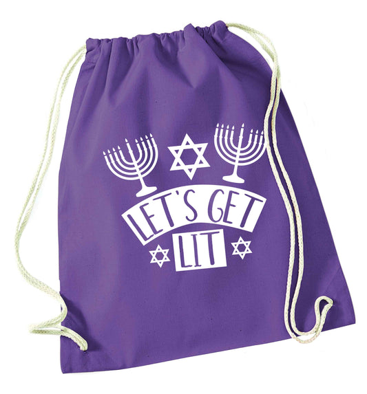 Let's get lit purple drawstring bag